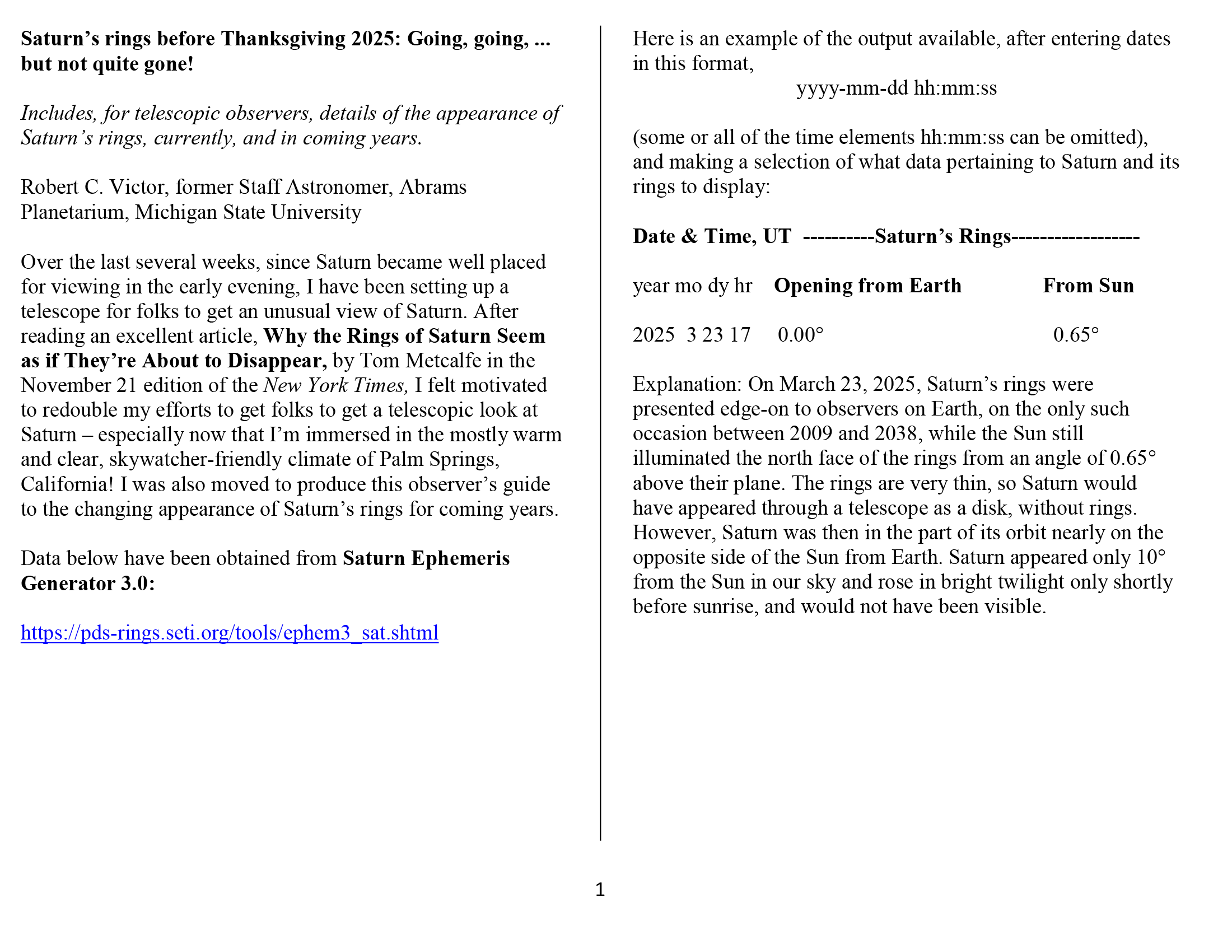 Aspects of Saturn's Rings